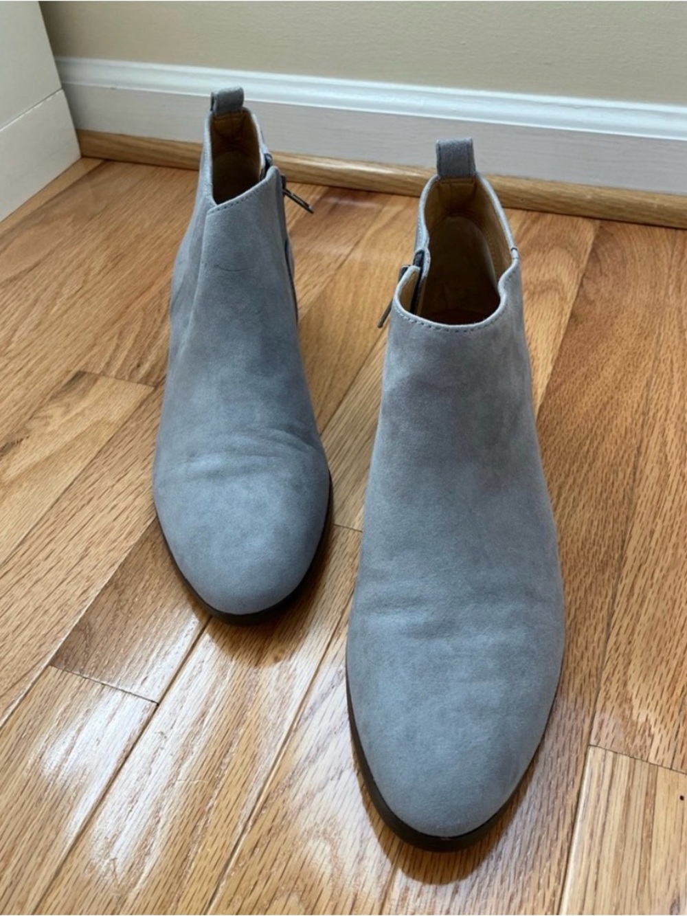J.Crew Light Gray Suede Ankle Booties Block Heel Size 10.5